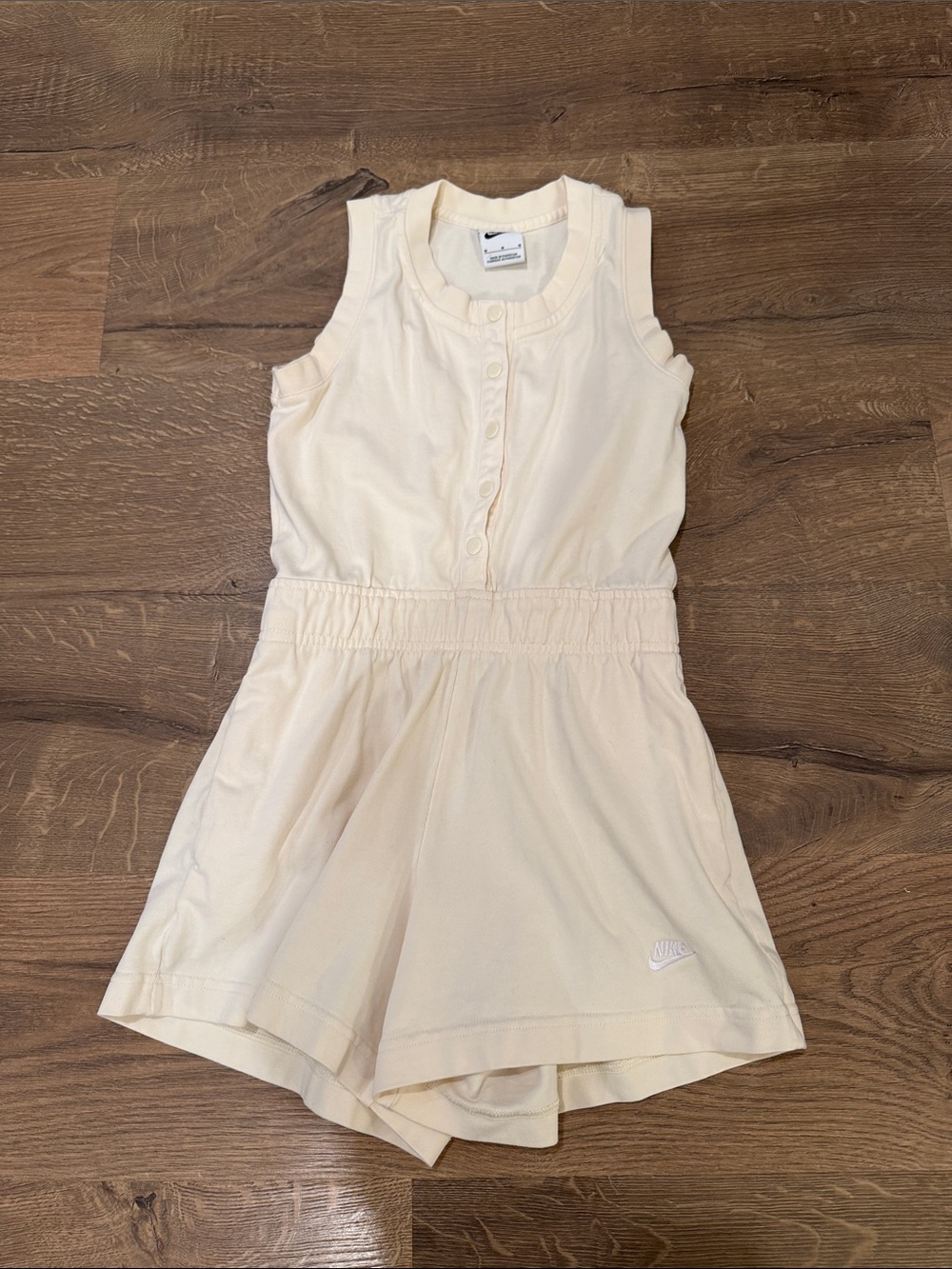 Nike Girls Cream/Yellow Button-Front Sleeveless Romper Dress
